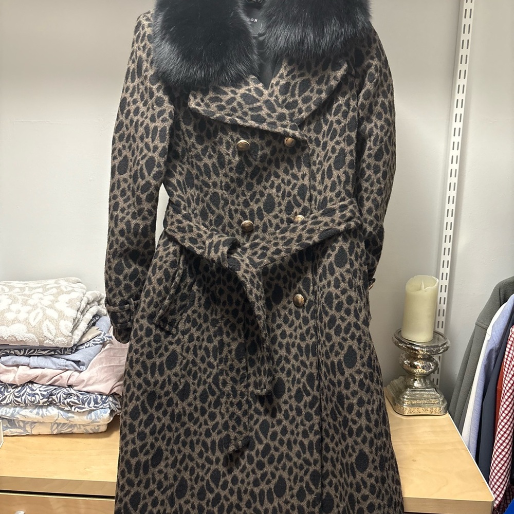 1 Madison Leopard Print Jacket Faux Fur Collar